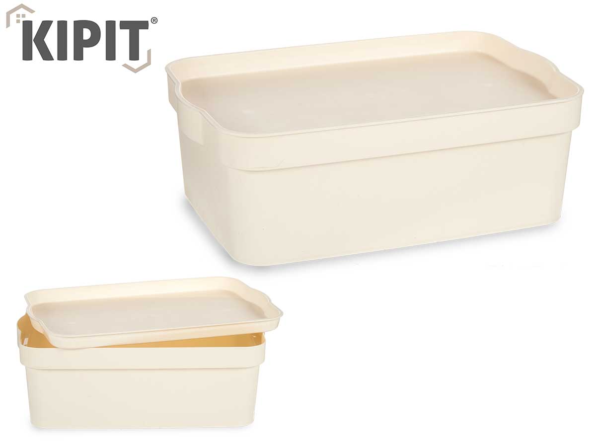 Cream Plastic Storage Box With Cover 6L