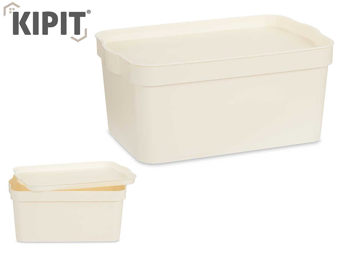 Cream Plastic Storage Box With Cover 7.5L