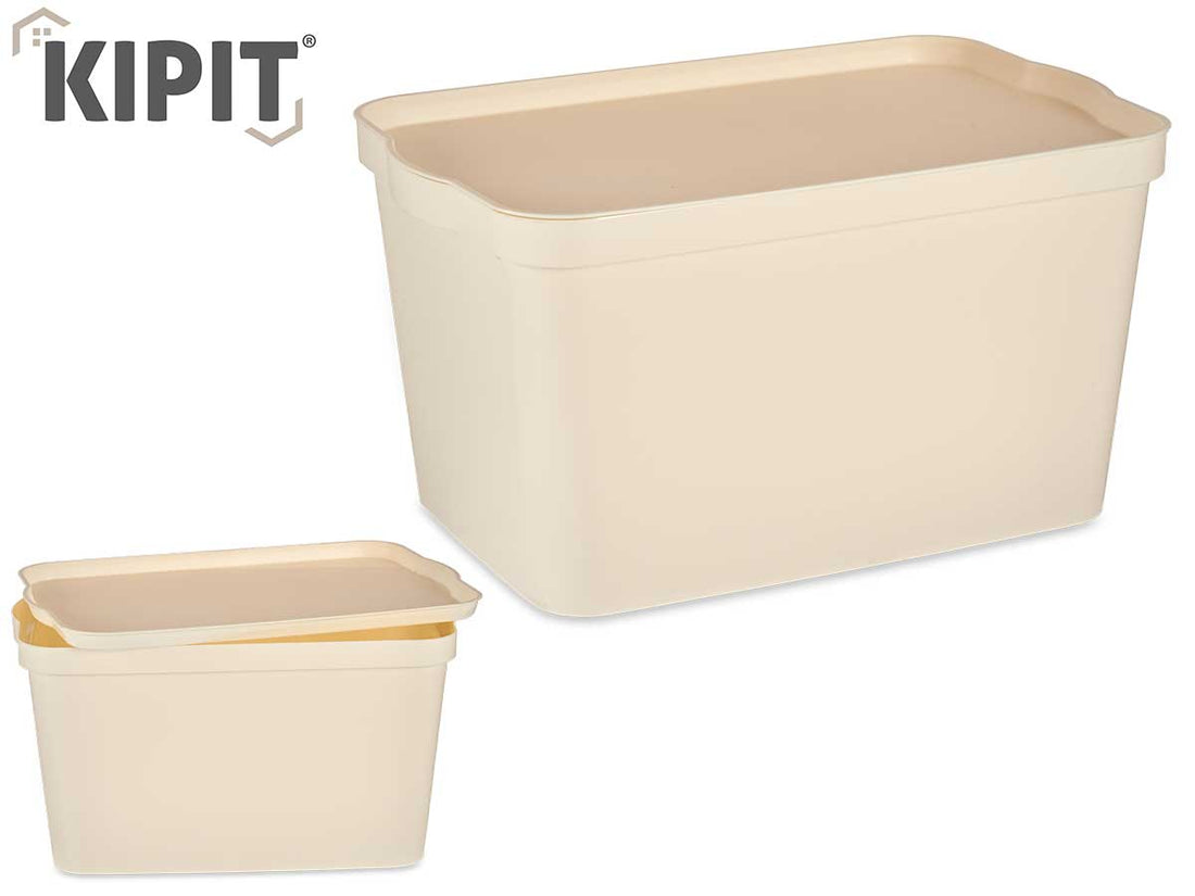 Cream Plastic Storage Box With Cover 24L