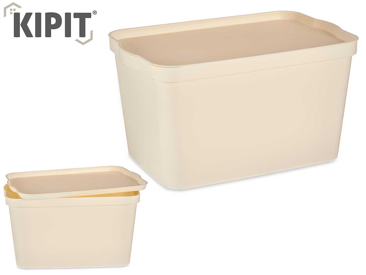 Cream Plastic Storage Box With Cover 24L
