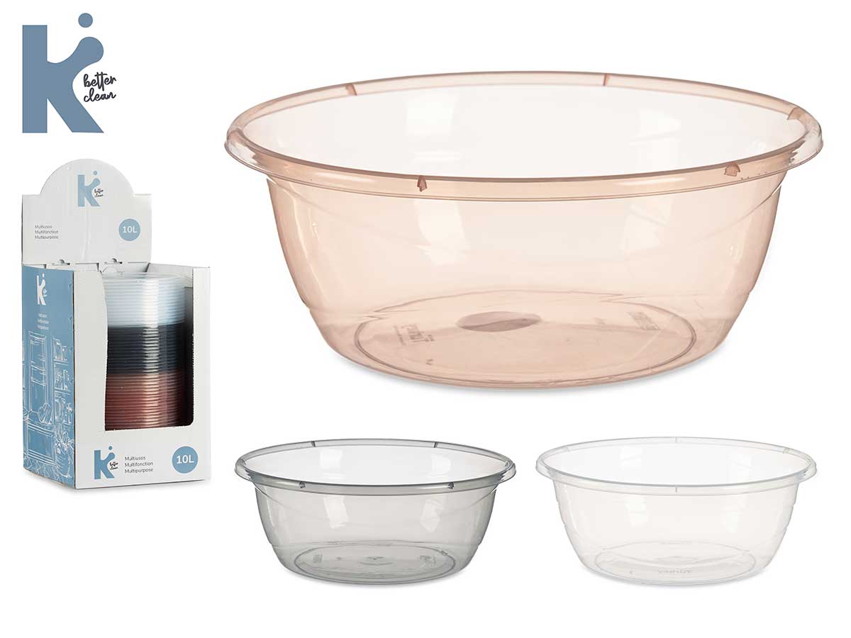Set 3 Transparent Plastic Basin 10L