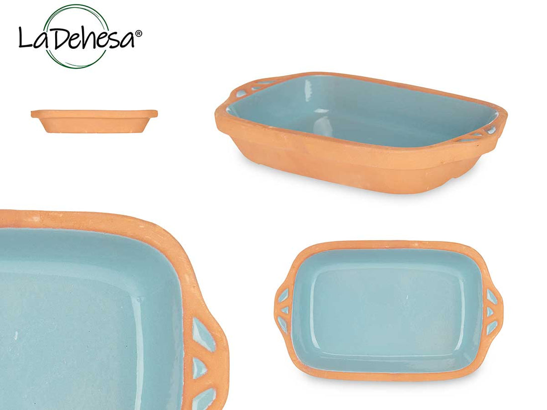 Earthenware Square Casserole Handles 23 cm Turq