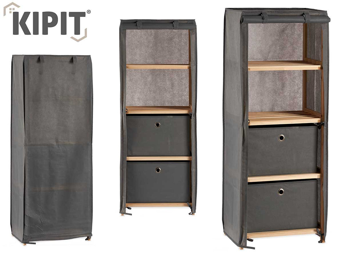 Grey Fabric Shelf With 2 Drawers