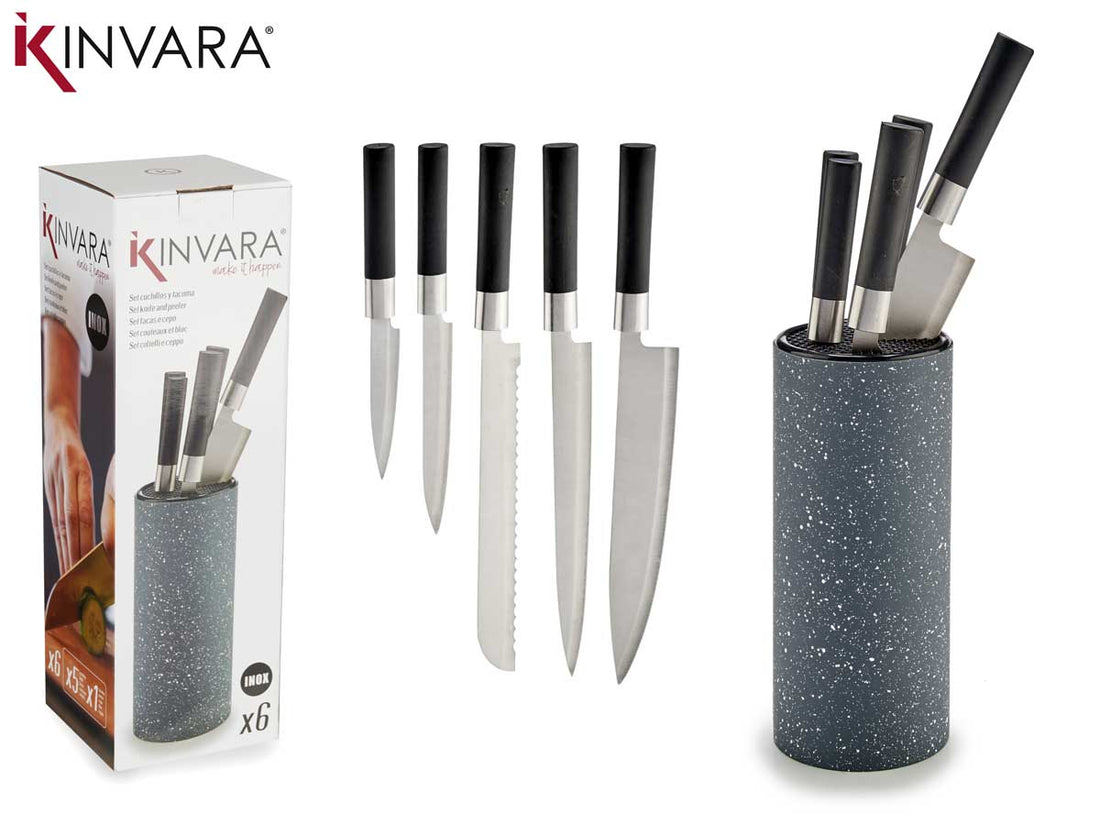 Knife Block Whit 5 Knifes Black Handle
