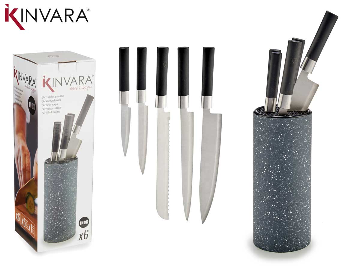 Knife Block Whit 5 Knifes Black Handle