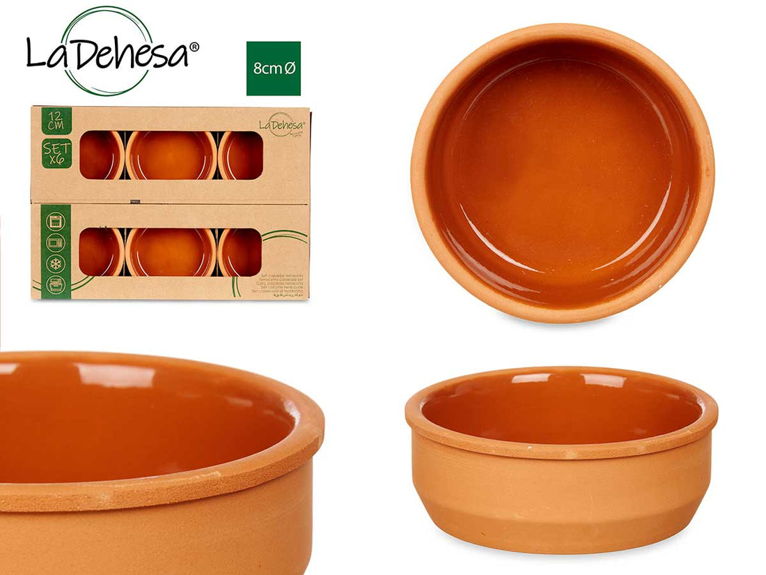Set 6 12cm Brown Coloured Clay Casseroles