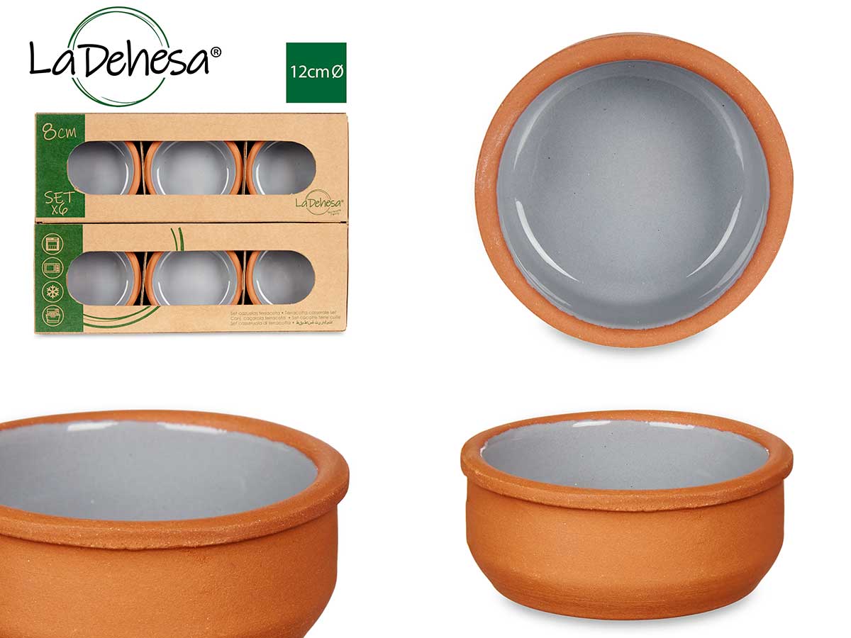 Conjunto de 6 caçarolas de barro cinza de 8 cm