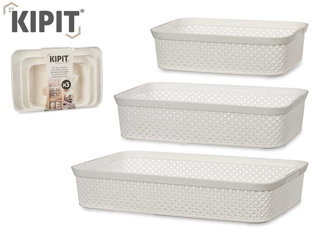 Set Of 3 White Rectangular Organiser Trays