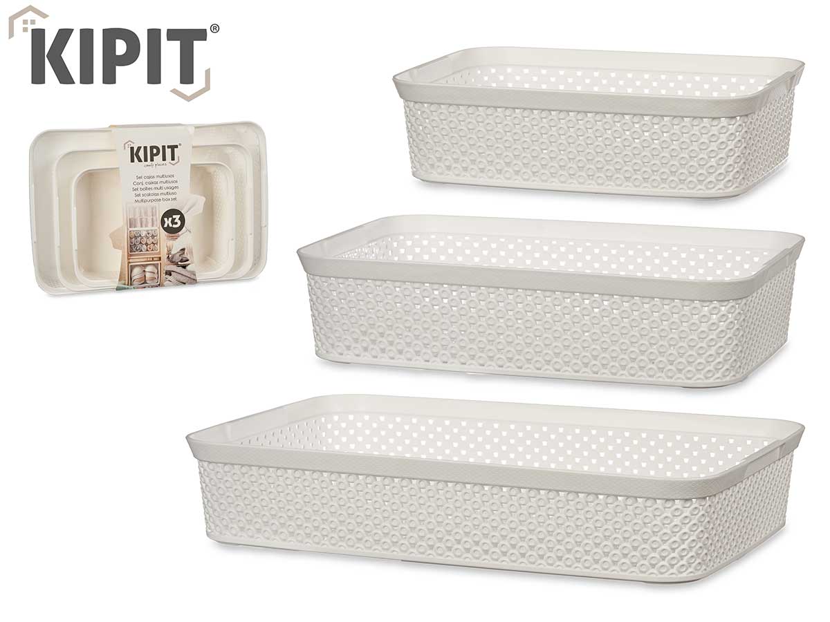 Set Of 3 White Rectangular Organiser Trays