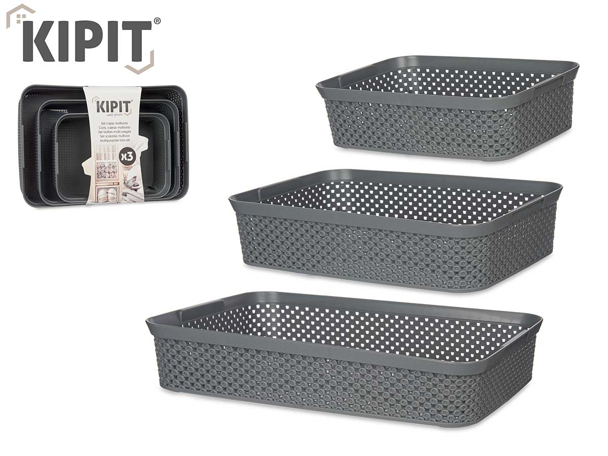 Set Of 3 Anthracite Rectangular Organiser Trays