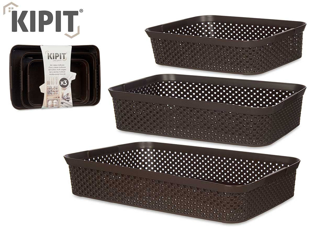 Set Of 3 Brown Rectangular Brown Organiser Trays