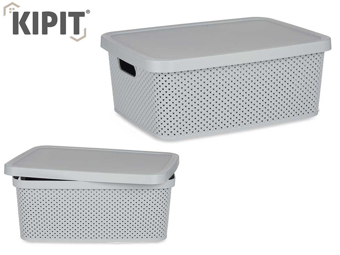 Plastic Organiser Box W Lid Grey 13L