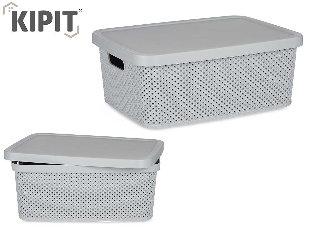 Plastic Organiser Box W Lid Grey 13L