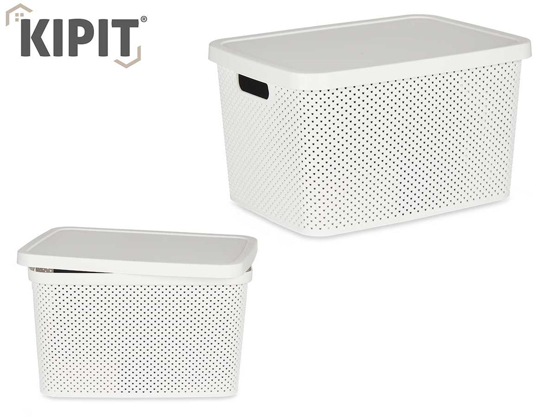 Plastic Organiser Box W Lid White 19L