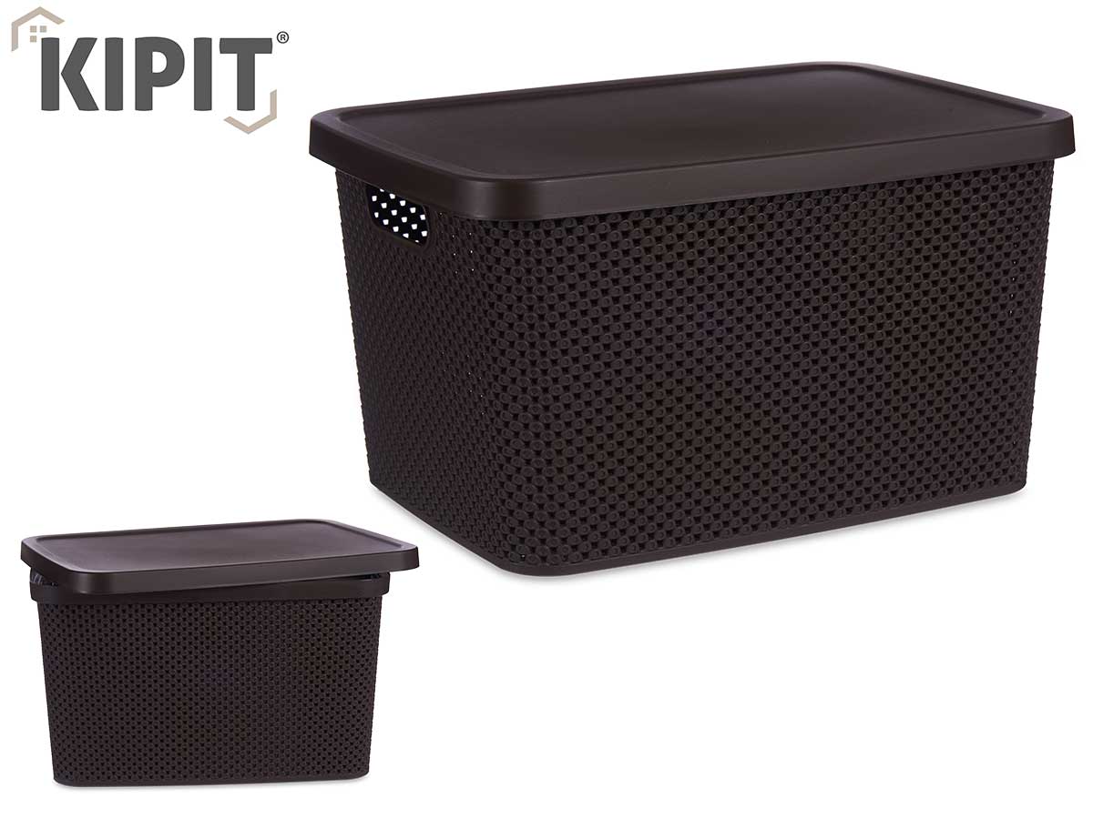 Plastic Organiser Box W Lid Brown 19L