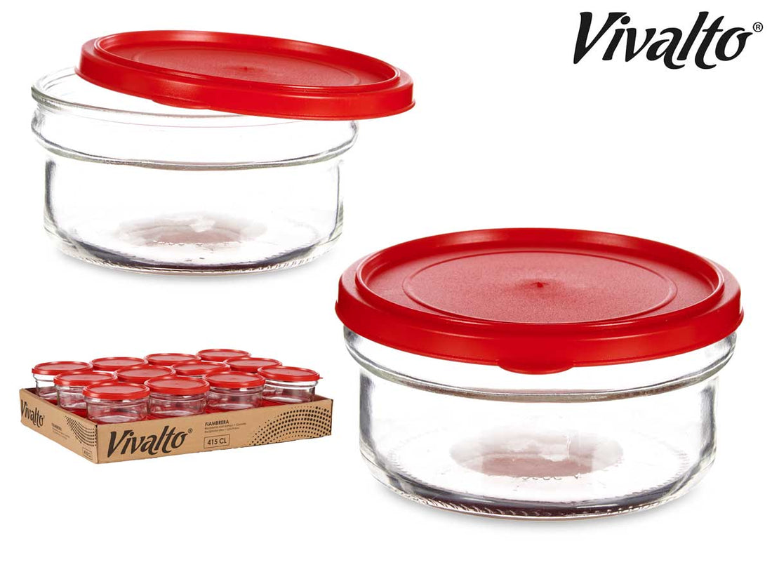 Red Round Glass Lunch Box 415 ml