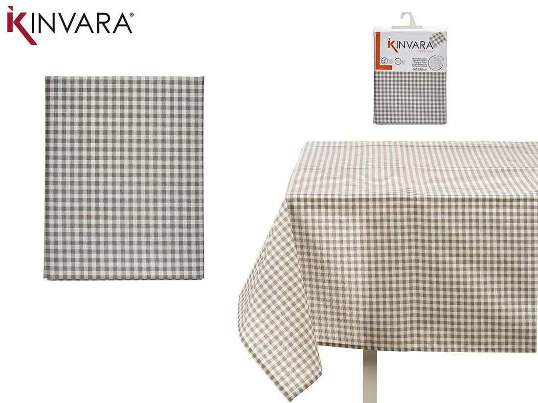 140X180Cm Grey Vichy Stain-Resist Tablecloth