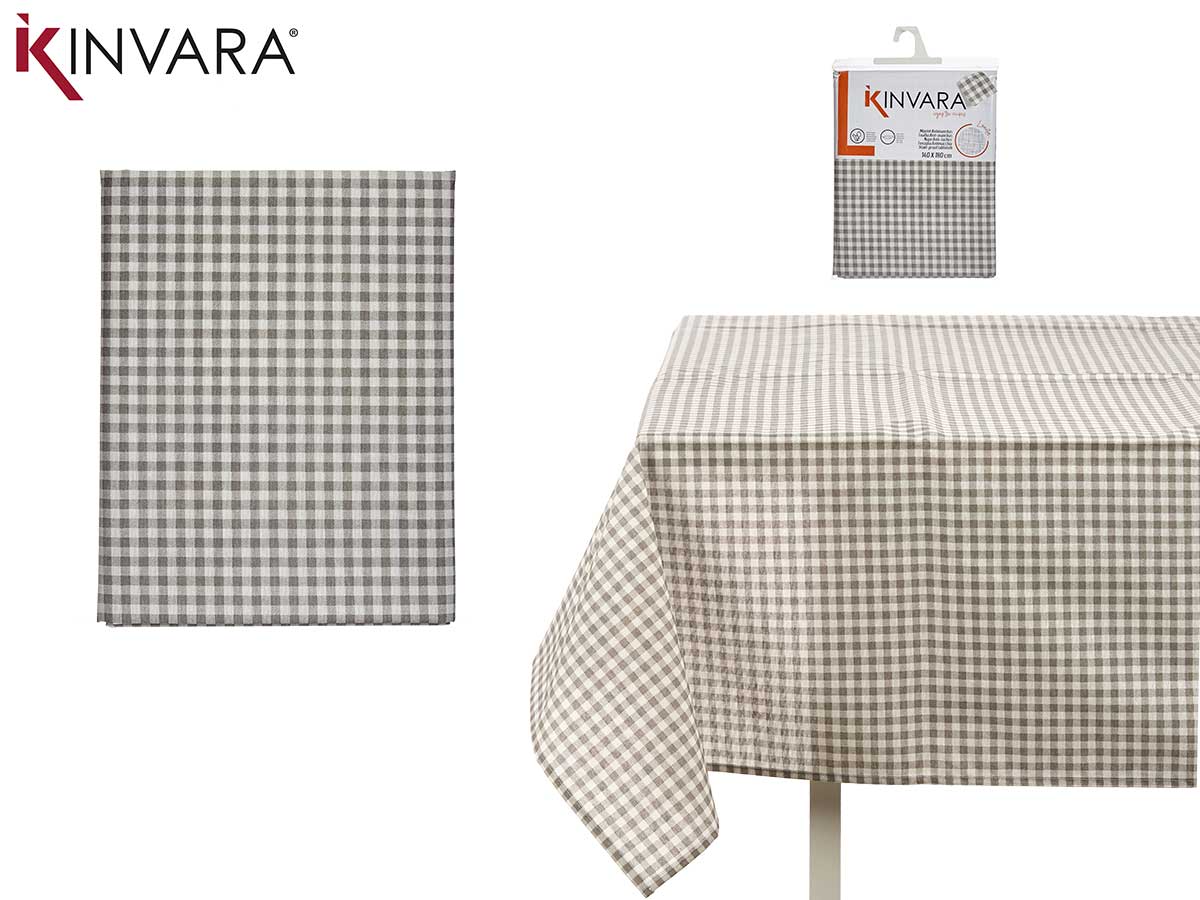140X180Cm Grey Vichy Stain-Resist Tablecloth