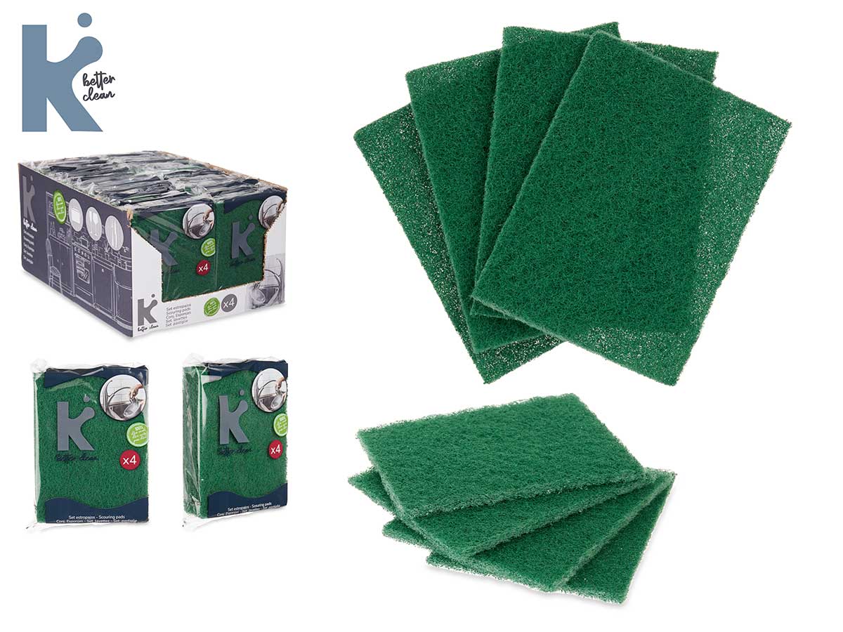 Set 4 Green Scouring Pads Extra Fibre