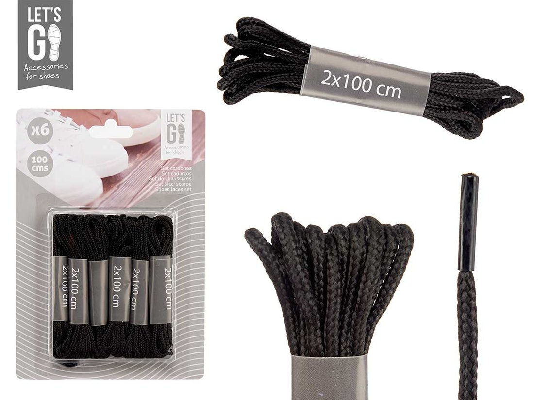 6 Black Shoe Laces 100Cm