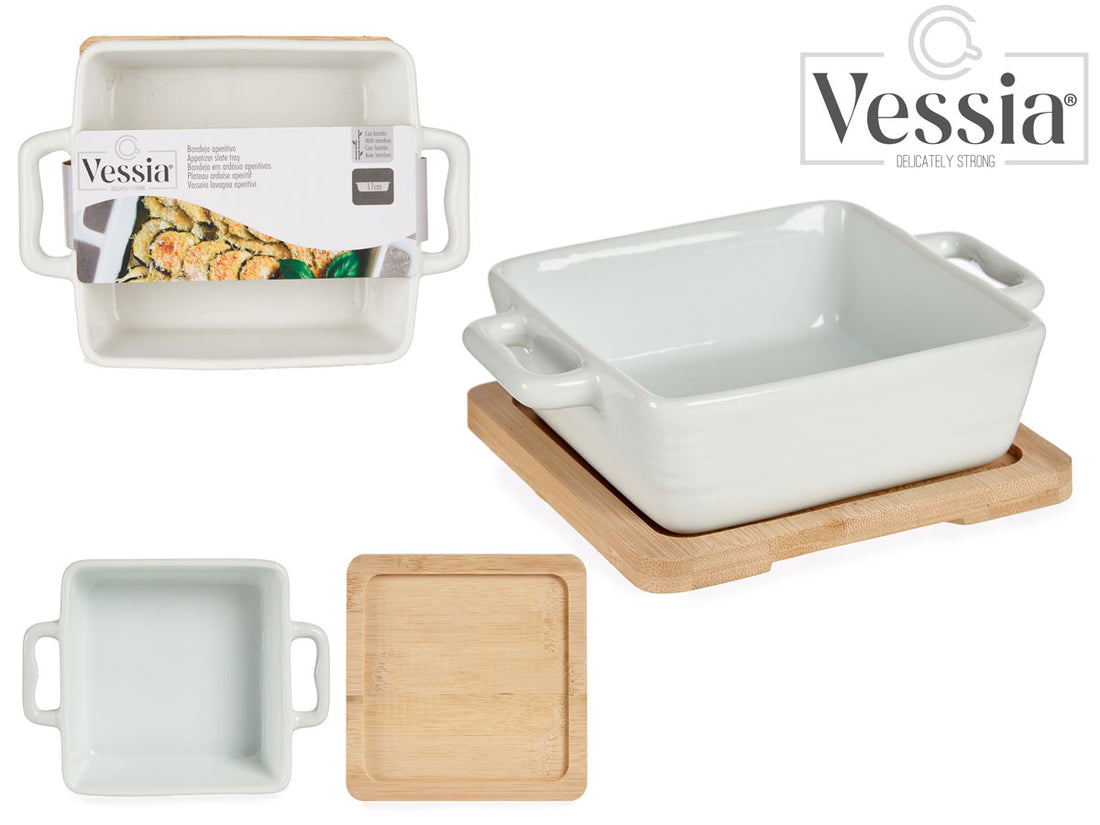 Square Tray With Bamboo Base