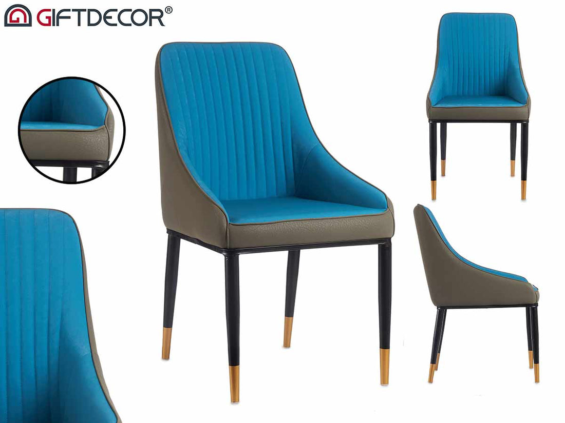 Striped Back Blue Armchair With Grey Edge