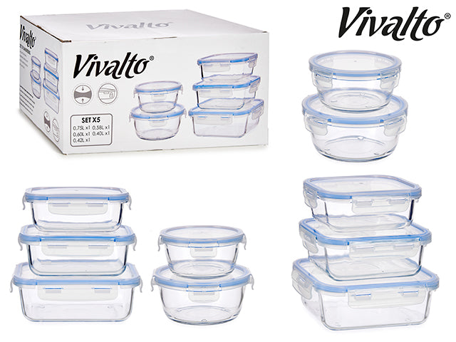 Set 5 Lunch Boxes Rectangular And Round