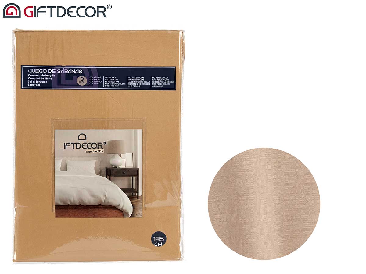 Set 3 Sheets 135 cm Beige Colour