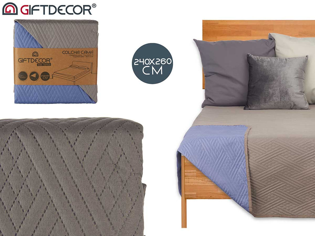 240 x 260 Dark Grey And Blue Reversible Bedspread