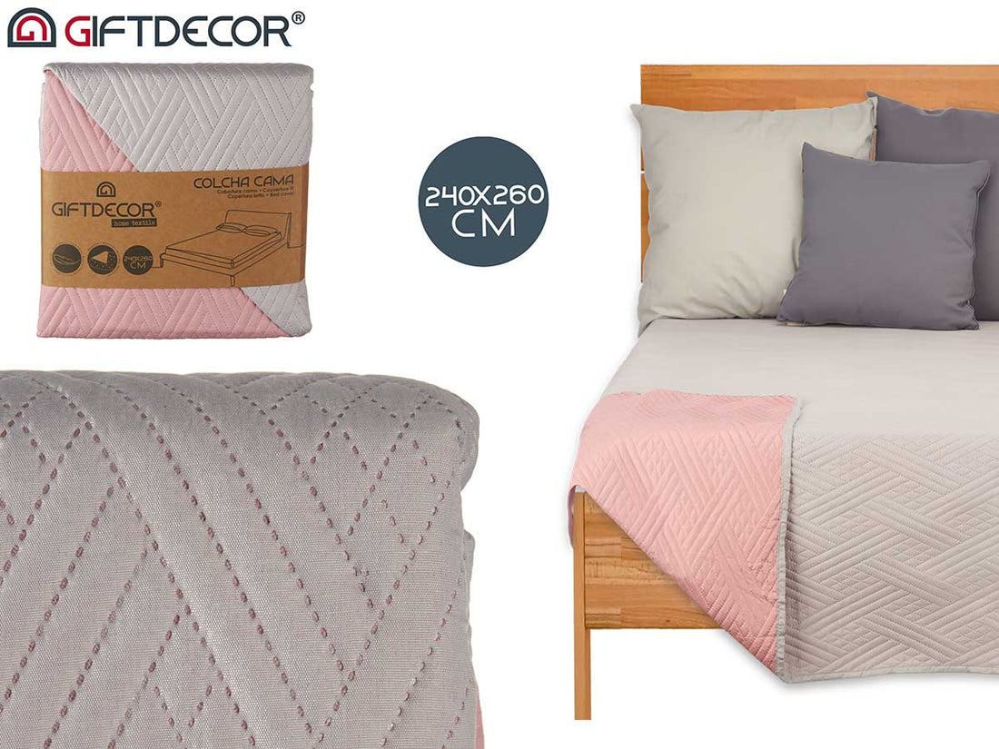 240 x 260 Light Grey And Pink  Bedspread