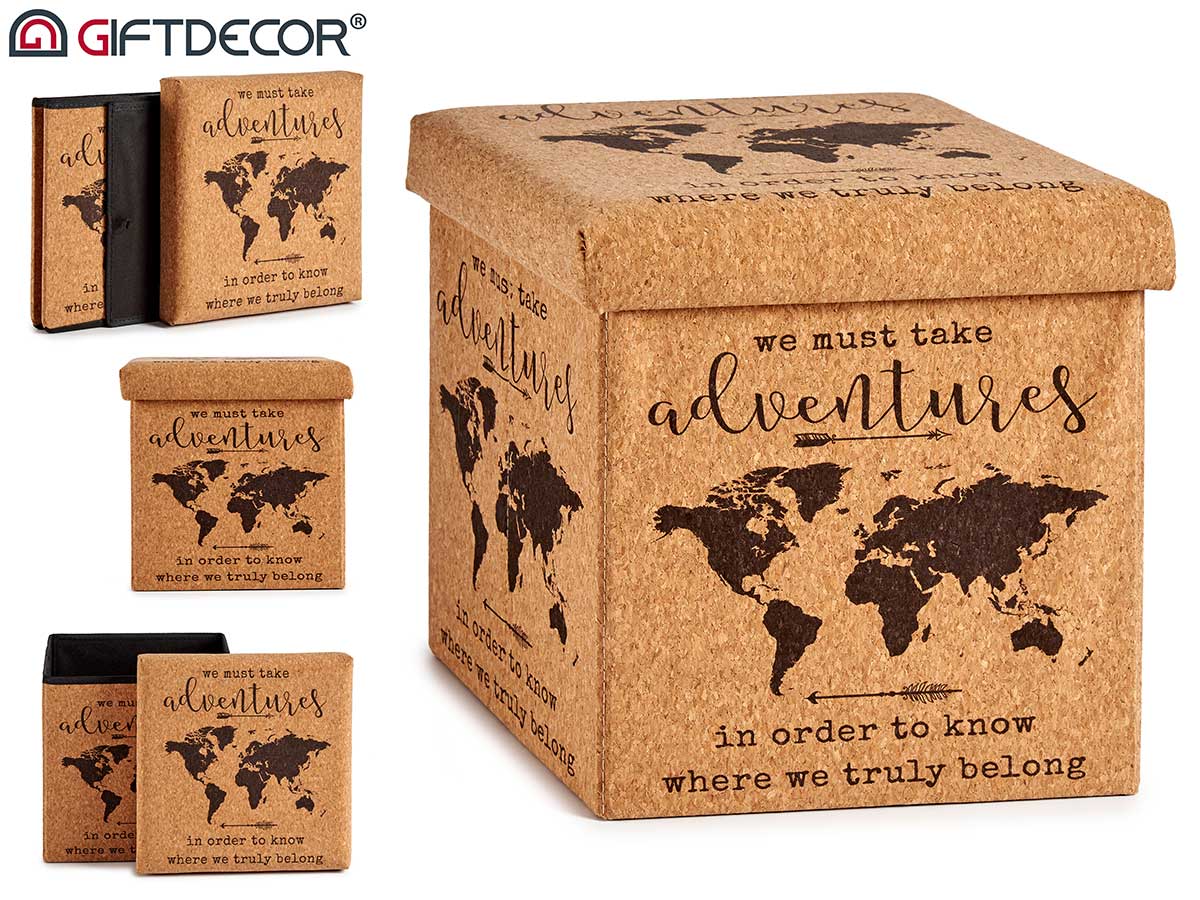Cork World Map Foldable Basket