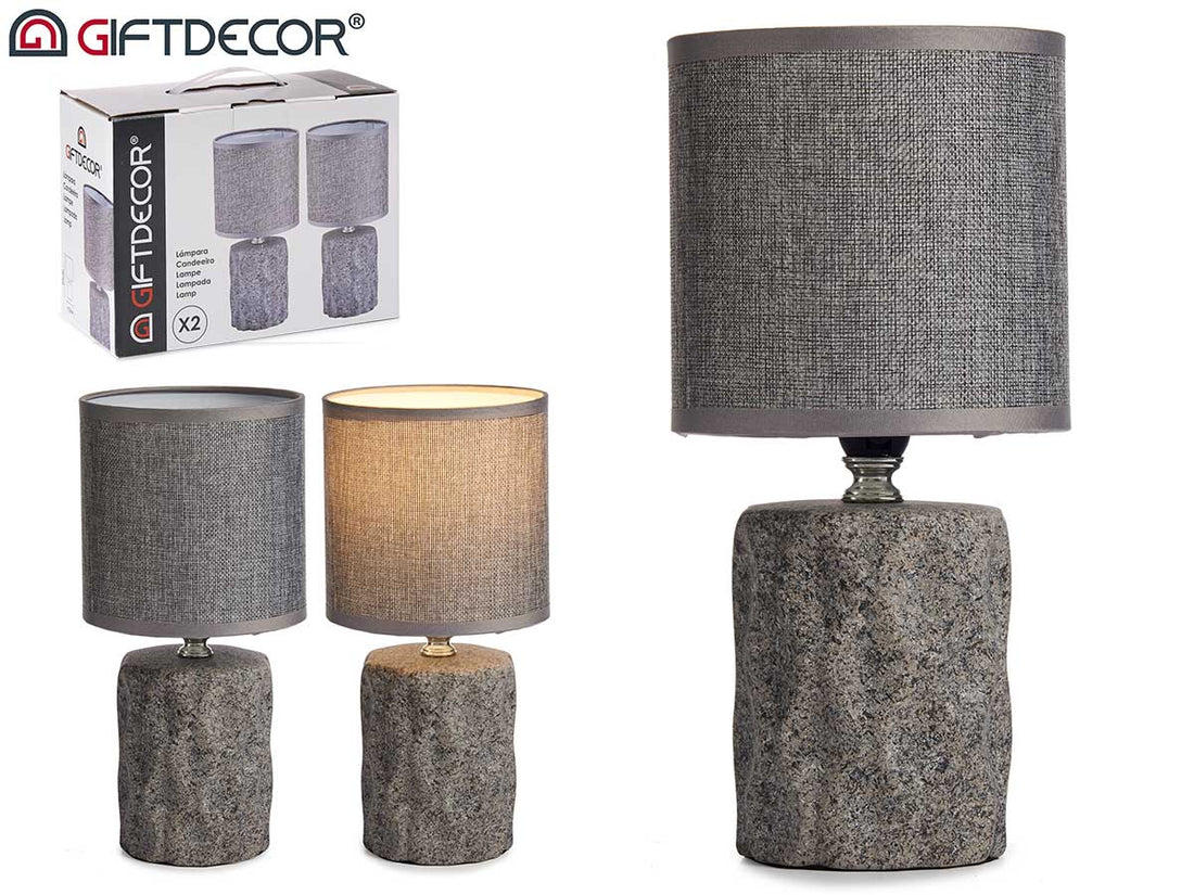 Set 2 Grey Stone Ceramic Lamp