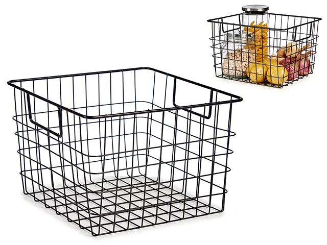 Basket With Handle In Matt Black Steel