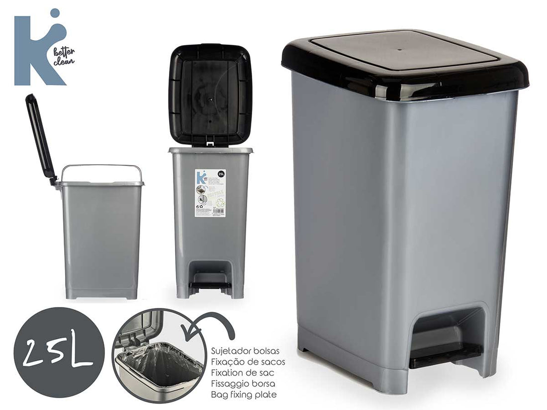 Recycling Pedal Bin Plastic Black 25L
